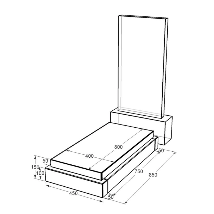 Размеры Гробница на могилу длиной 80 см 800x400x150 из гранита с полированными фасками Коростышевского карьера серия Базис gr-kor-pf-800-400-Bazys-4-st