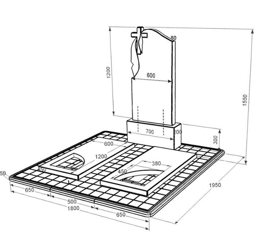 Размеры Памятник из гранита с вырезанным уголком двойной из черного гранита Коростышев к18-kor-pf-120-60-08-142-pbd3