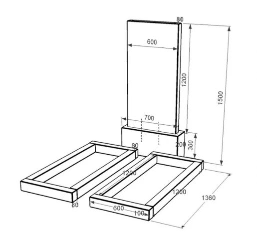 Размеры Гранитный памятник для семьи двойной из черного гранита Коростышев без резных работ к14-kor-pf-120-60-08-001