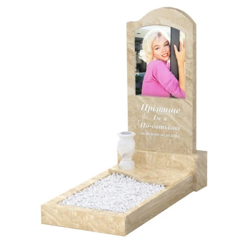 Мармуровий пам'ятник з квітником одинарний з мармуру Дайна з хвилею різьблений к5-dan-pf-80-40-05-011-r