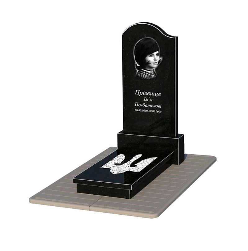 Основне Гранітний пам'ятник з одним надгробком одинарний із чорного граніту Коростишів з Тризубом вирізаним к8-kor-npf-120-60-08-011-l-pbd3