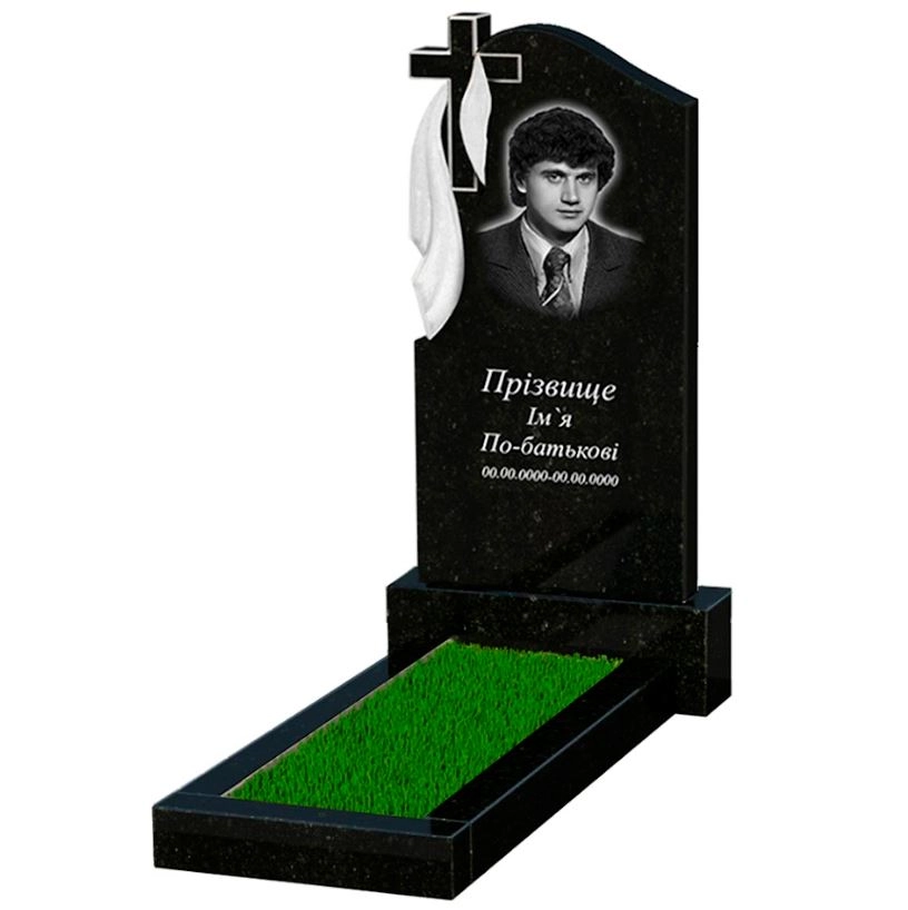 Основное Памятник из гранита с крестом резная работа одинарный из черного гранита Коростышев с плащаницей резной к1-kor-pf-100-50-08-142