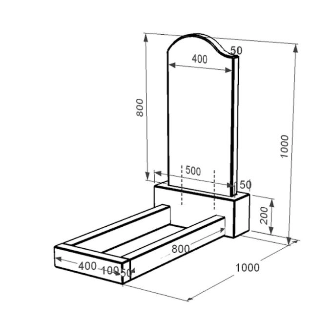 Розміри Ритуальний пам'ятник із граніту висотою 100 см одинарний із чорного граніту Коростишів з хвилею різьблений к1-kor-pf-80-40-05-011-l