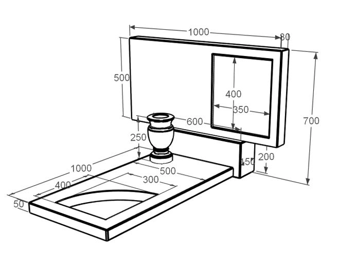 Розміри Мармуровий пам'ятник стела 50х100 см одинарний з білого мармуру Волокас з вирізаним куточком к9-vol-pf-50-100-08-001