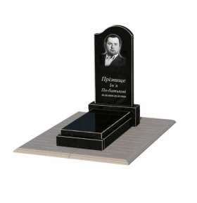 Основное Гранітний пам'ятник з гробницею одинарний із чорного граніту Коростишів з хвилею різьблений к12-kor-npf-80-40-05-011-r-pbd1