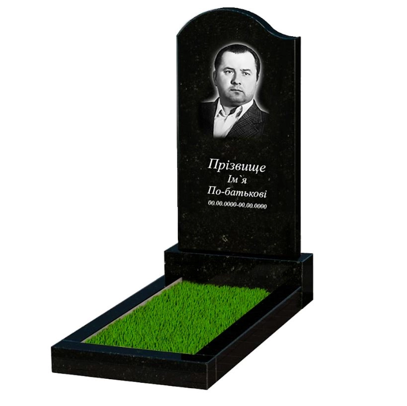 Основне Пам'ятник із граніту з полірованими фасками одинарний із чорного граніту Коростишів з хвилею різьблений к2-kor-pf-100-50-08-011-l