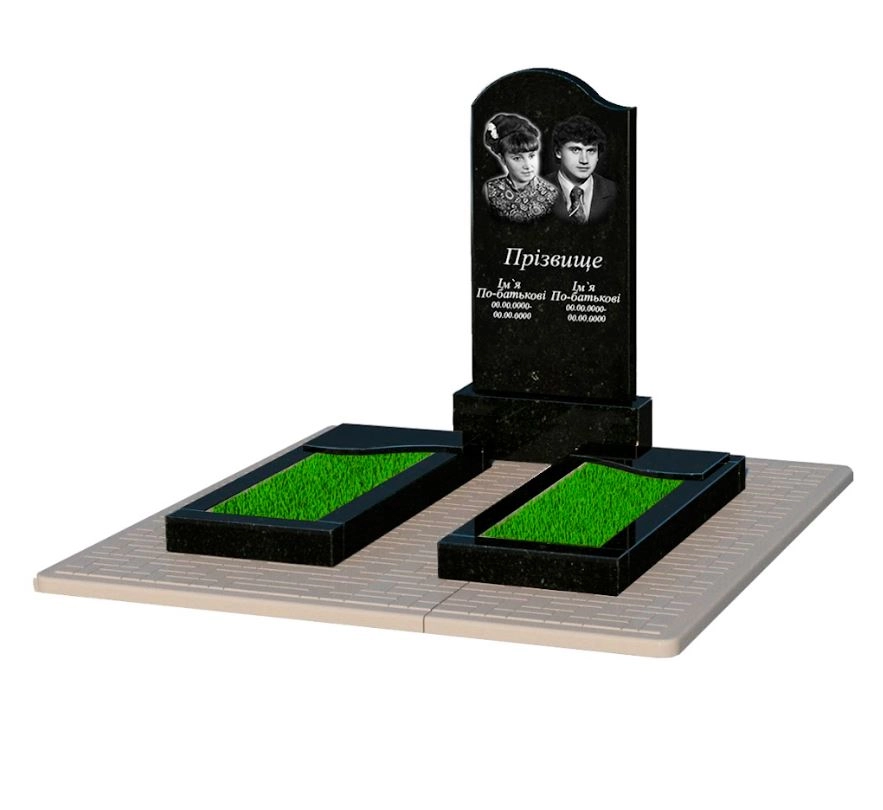 Основне Пам'ятник на цвинтар з граніту з 2 надгробками подвійний із чорного граніту Коростишів з хвилею різьблений к16-kor-pf-100-50-08-011-l-pbd2