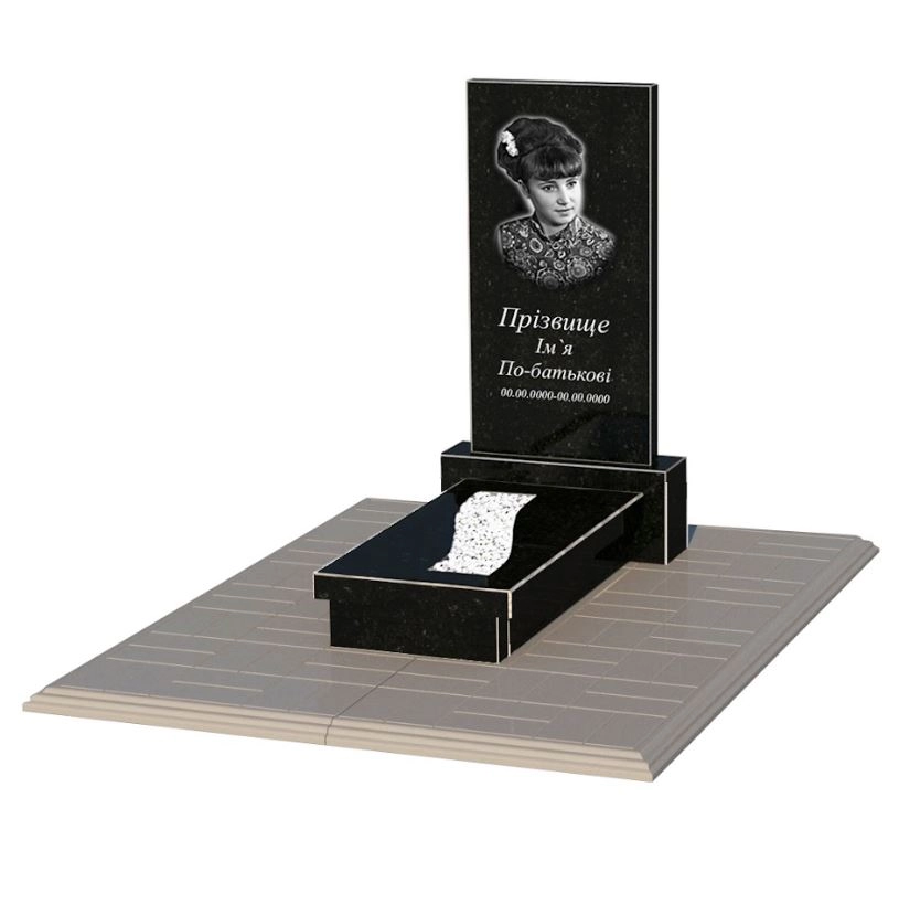 Основное Гранитная плита на могилу с вырезанной полосой одинарная из черного гранита Коростышев к23-kor-npf-80-40-08-001-pbd1