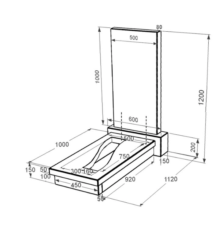 Розміри Пам'ятник із граніту з вирізаною смугою одинарний із чорного граніту Коростишів к23-kor-npf-100-50-08-001