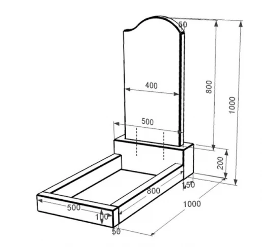 Розміри Надгробок із граніту стела 80x40 см одинарний із чорного граніту Коростишів з хвилею різьблений к2-kor-pf-80-40-05-011
