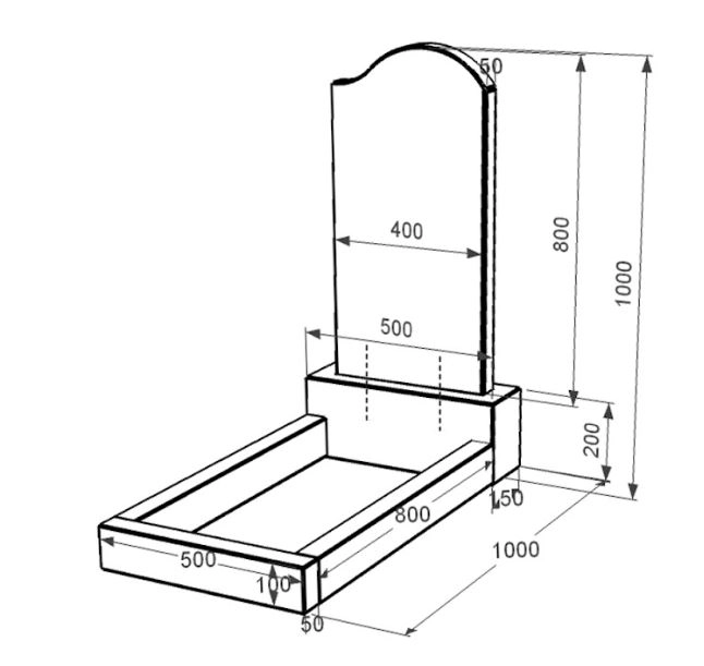 Розміри Надгробок із граніту стела 80x40 см одинарний із чорного граніту Коростишів з хвилею різьблений к2-kor-pf-80-40-05-011
