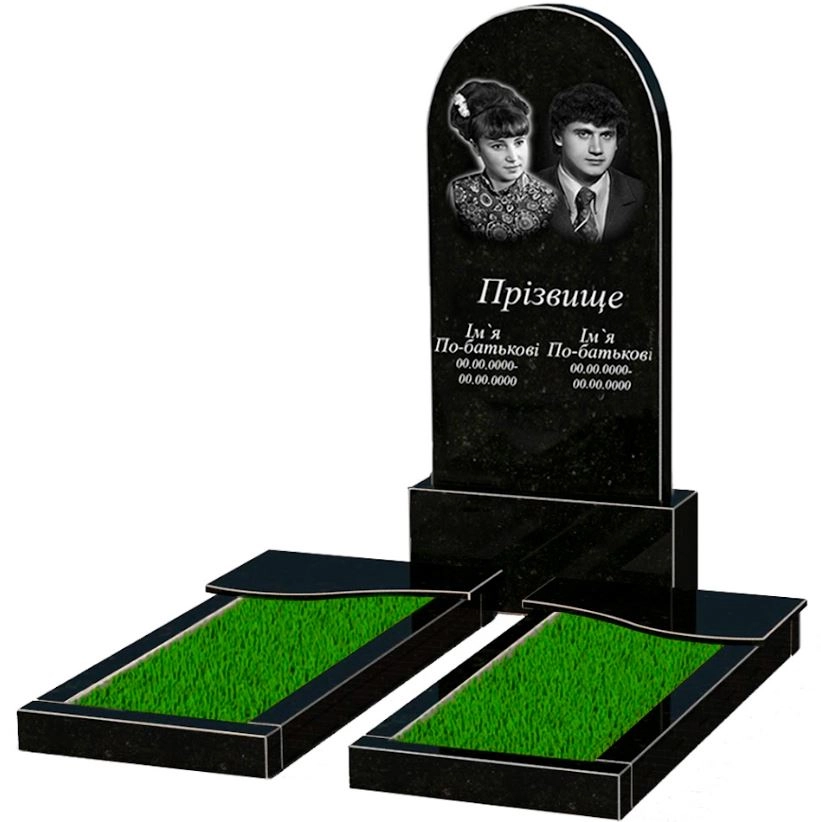Основне Гранітний пам'ятник чорний Коростишев подвійний з хвилею різьблений к15-kor-npf-120-60-08-006