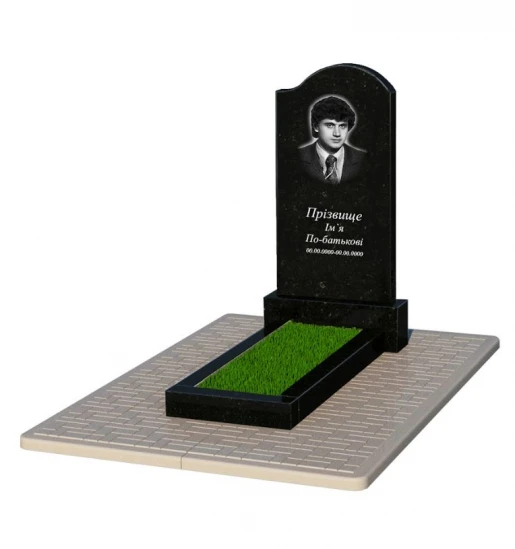 Пам'ятник із граніту з квітником одинарний із чорного граніту Коростишів з хвилею різьблений к1-kor-pf-100-50-08-011-r-pbd2