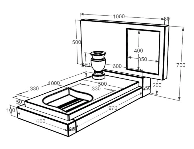 Розміри Мармуровий пам'ятник горизонтальний одинарний з мармуру Дайна з листом різьблена робота к13-dan-pf-50-100-05-001
