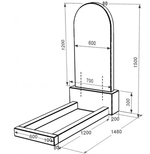 Розміри Гранітний надгробок широкий одинарний із чорного граніту Коростишів з полукруглою стелою к1-kor-npf-120-60-08-0066