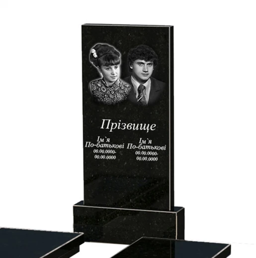 Портрет и надписи Памятник на кладбище из гранита высотой 120 см двойной из черного гранита Коростышев с сердцем резная работа к20-kor-npf-100-50-08-001
