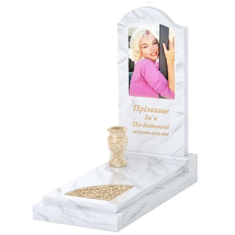 Основне Пам'ятник із мармуру для православних одинарний з білого мармуру Волокас з вирізаним куточком к24-vol-pf-100-50-08-011-l