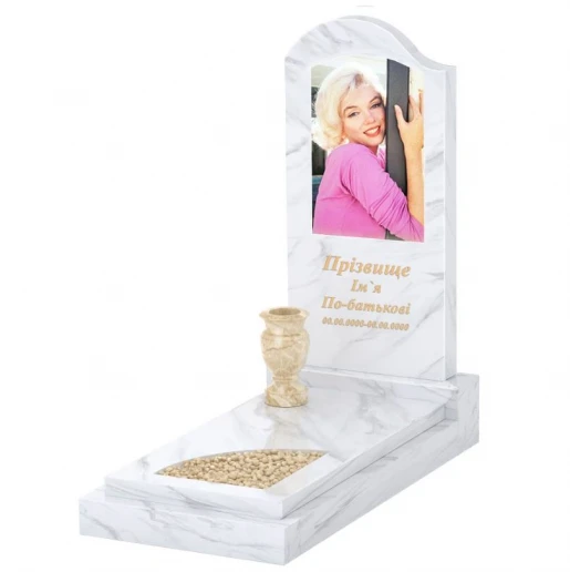 Пам'ятник із мармуру для православних одинарний з білого мармуру Волокас з вирізаним куточком к24-vol-pf-100-50-08-011-l