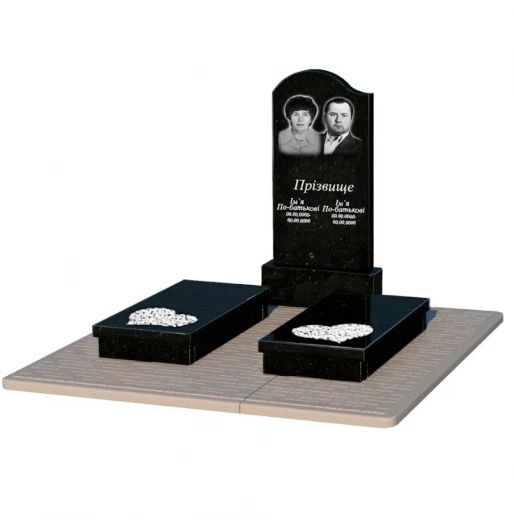 Гранітний пам'ятник вертикальний подвійний із чорного граніту Коростишів з серцем різьблена робота к20-kor-pf-100-50-08-011-l-pbd2