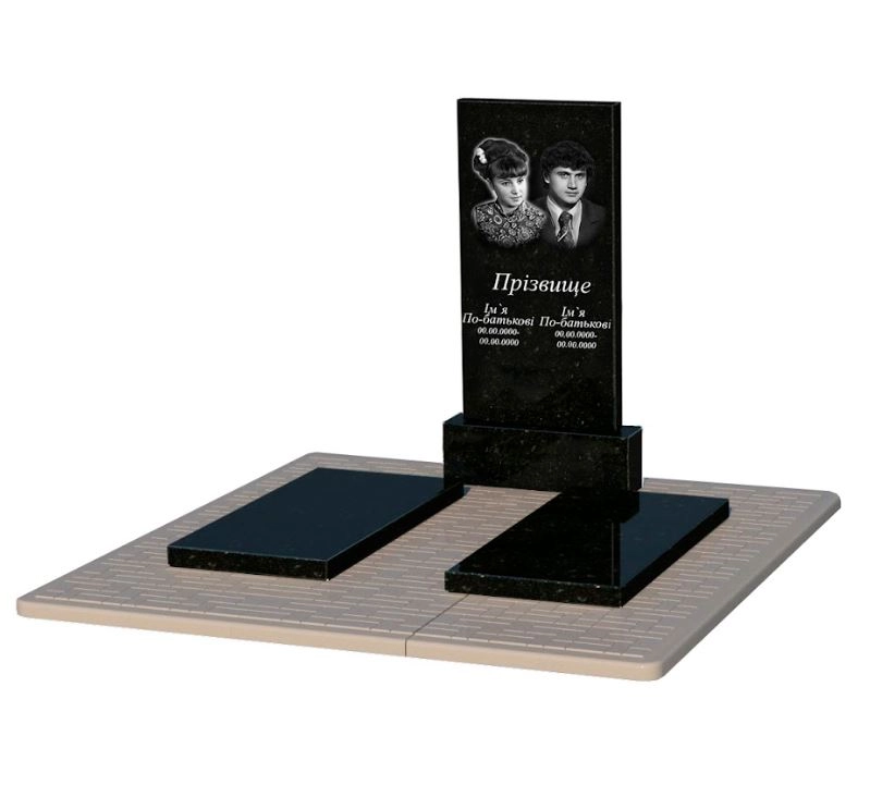 Основне Гранітний пам'ятник надгробний без різьблених робіт подвійний із чорного граніту Коростишів к17-kor-pf-100-50-08-001-pbd2