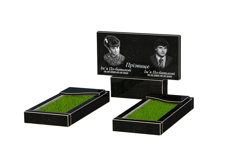 Основное Памятник из гранита 60 см высотой двойной из черного гранита Коростышев с волной резной к16-kor-npf-40-80-05-001