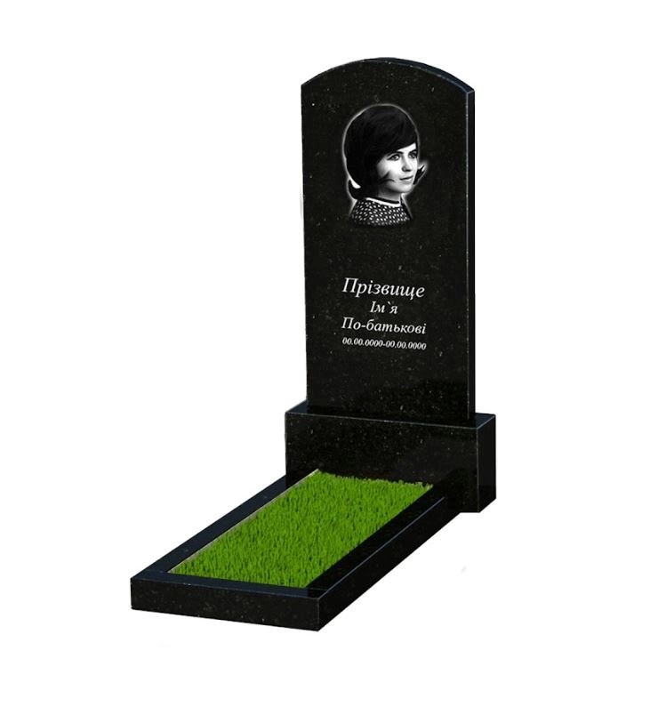 Основне Гранітний пам'ятник на могилу з квітником без плити 1500x700x1480 одинарний з дугою різьблений із чорного граніту Коростишівського кар'єру серія Дуга 009 к1-kor-pf-120-60-08-009