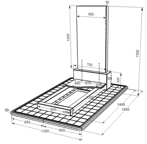 Размеры Гранитный памятник большого размера одинарный из черного гранита Коростышев с волной резной к3-kor-pf-120-60-08-001-pbd3