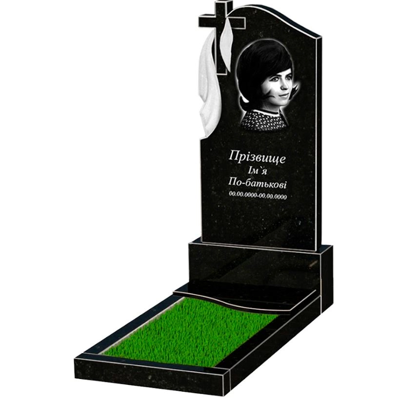 Основне Гранітний могильний камінь висотою 150 см одинарний із чорного граніту Коростишів з хвилею різьблений к5-kor-npf-120-60-08-142