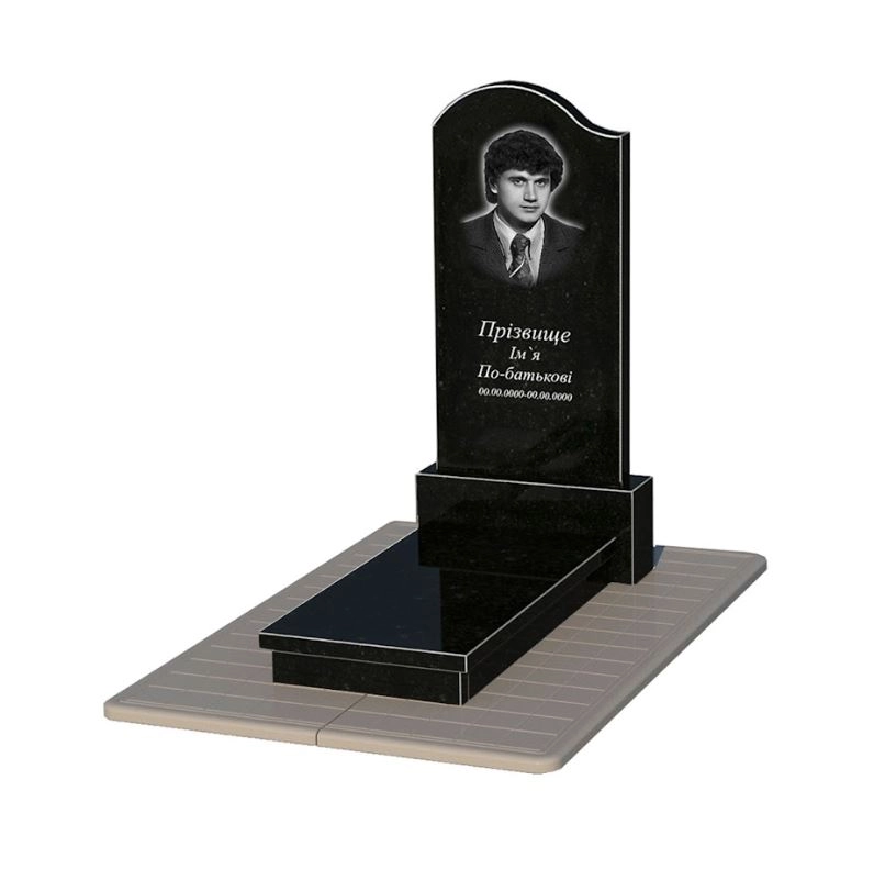 Основне Гранітний пам'ятник синові одинарний із чорного граніту Коростишів з хвилею різьблений к10-kor-npf-120-60-08-011-l-pbd3
