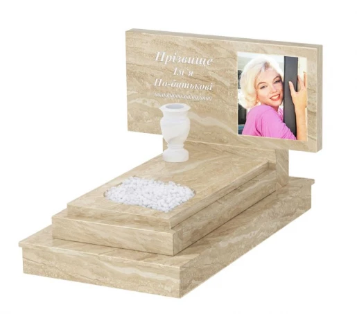 Мармуровий пам'ятник стела 50х100 см одинарний з мармуру Дайна з листом різьблена робота к13-dan-pf-50-100-05-001-ck