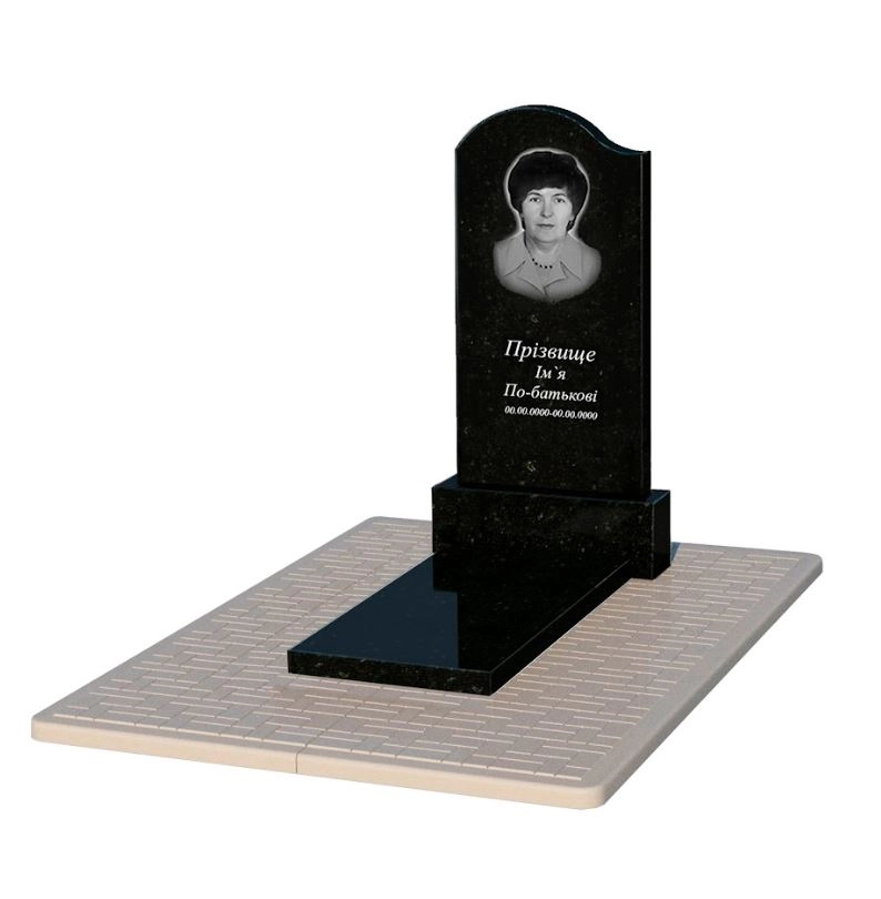 Основное Гранитное надгробие с одним надгробием одинарное из черного гранита Коростышев с волной резное к7-kor-pf-100-50-08-011-l-pbd2