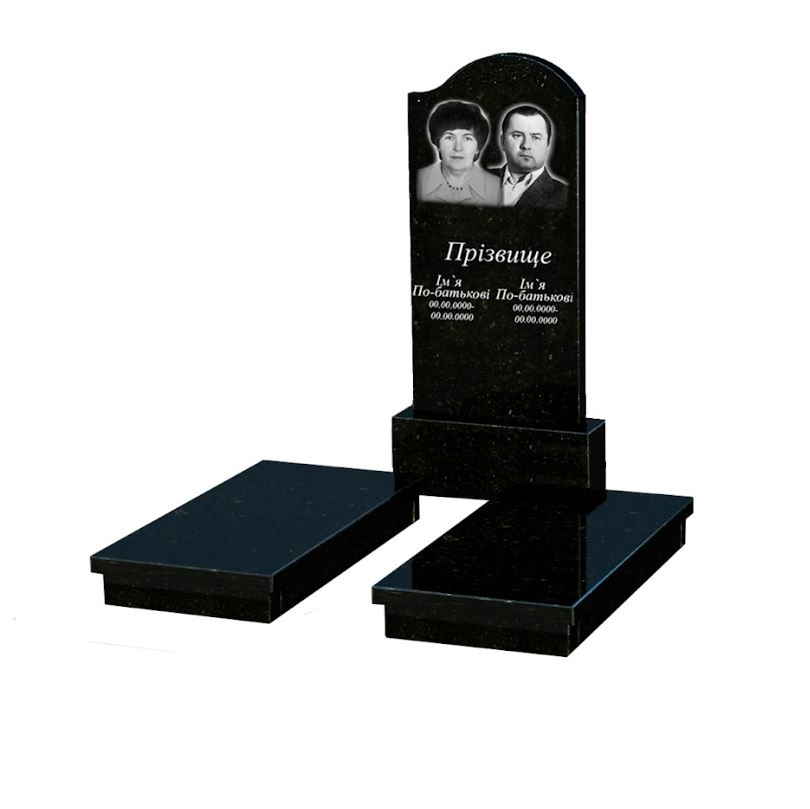 Основне Камінь на могилу із граніту на двох із чорного граніту Коростишів з хвилею різьблений к19-kor-pf-120-60-08-011-r