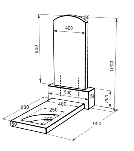 Розміри Гранітний пам'ятник стела 80x40 см одинарний із чорного граніту Коростишів з вирізаним куточком к9-kor-npf-80-40-05-009