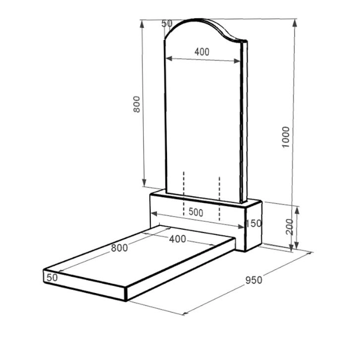 Розміри Гранітний пам'ятник фігурний одинарний із чорного граніту Коростишів з хвилею різьблений к7-kor-npf-80-40-05-011