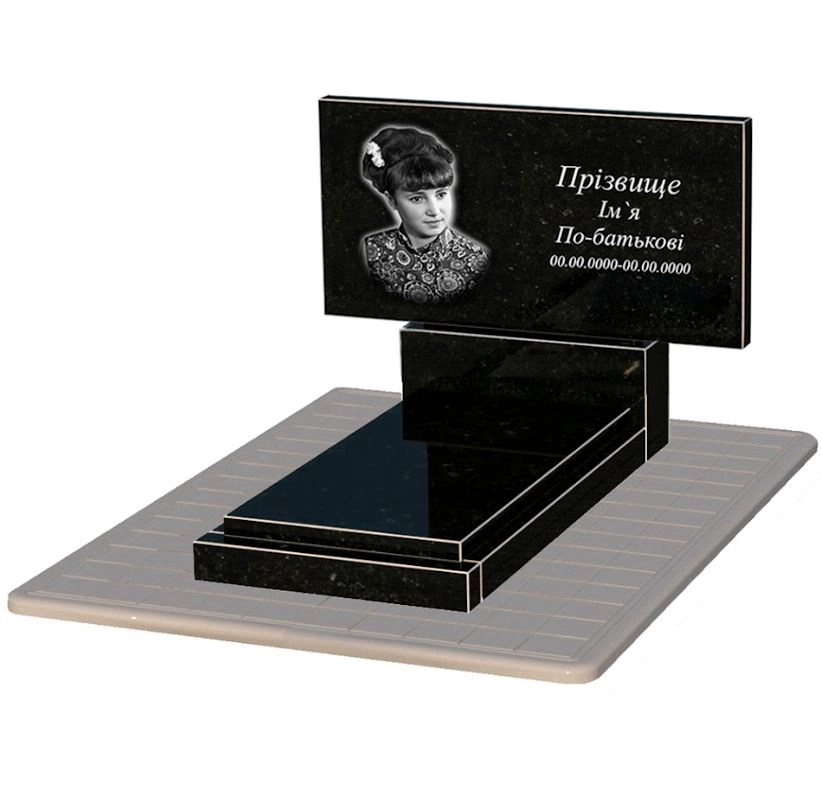Основное Гранитный памятник с гробницей одинарный из черного гранита Коростышев без резных работ к12-kor-npf-60-120-08-001-pbd3