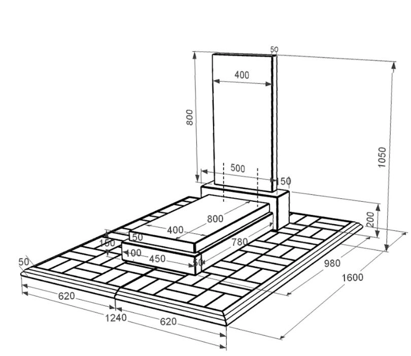 Розміри Гранітний пам'ятник без різьблених робіт одинарний із чорного граніту Коростишів к12-kor-pf-80-40-05-001-pbd1