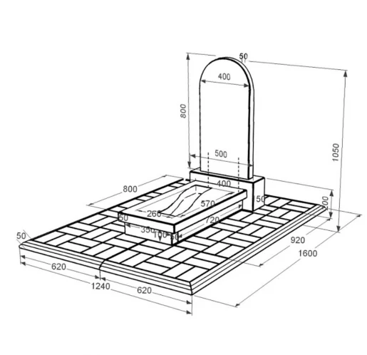 Размеры Гранитный памятник маленький одинарный из черного гранита Коростышев с вырезанной полосой с полукруглой стелой к23-kor-pf-80-40-08-006-pbd1