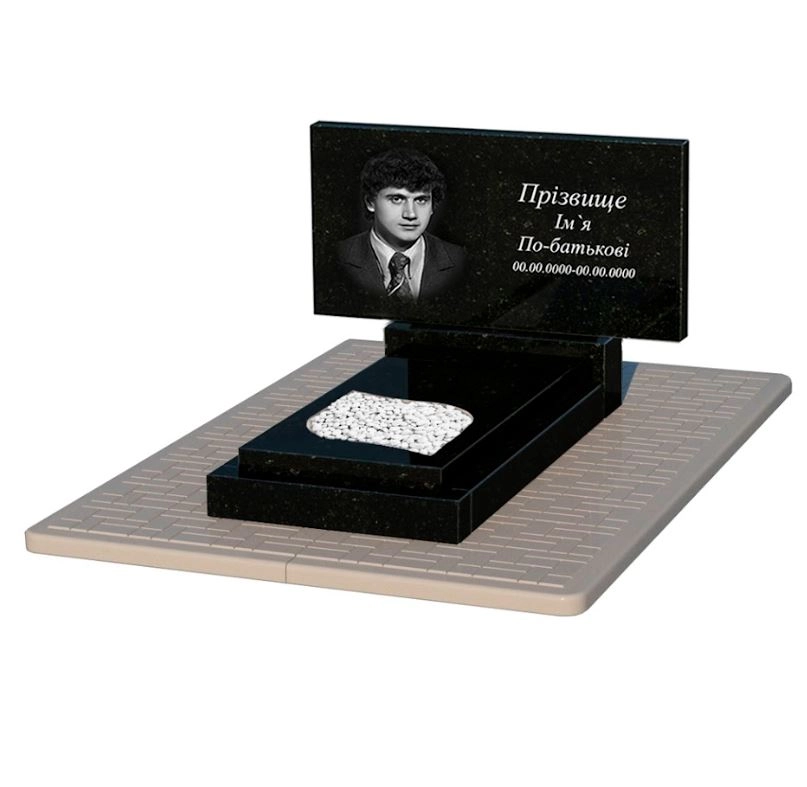 Основне Гранітна плита на могилу стела 50х100 см одинарний із чорного граніту Коростишів з листом різьблена робота к13-kor-pf-50-100-08-001-pbd2