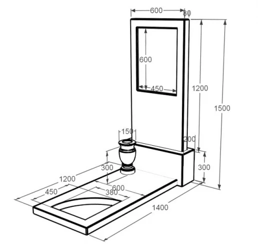 Розміри Мармуровий пам'ятник прямокутний одинарний з мармуру Дайна з вирізаним куточком к9-dan-pf-120-60-08-001
