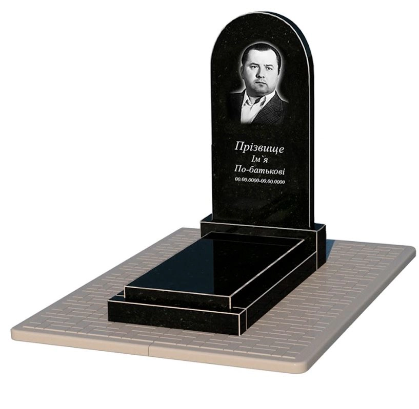 Основное Надгробие из гранита с полукруглой стелой одинарное из черного гранита Коростышев к12-kor-npf-100-50-08-006-pbd2