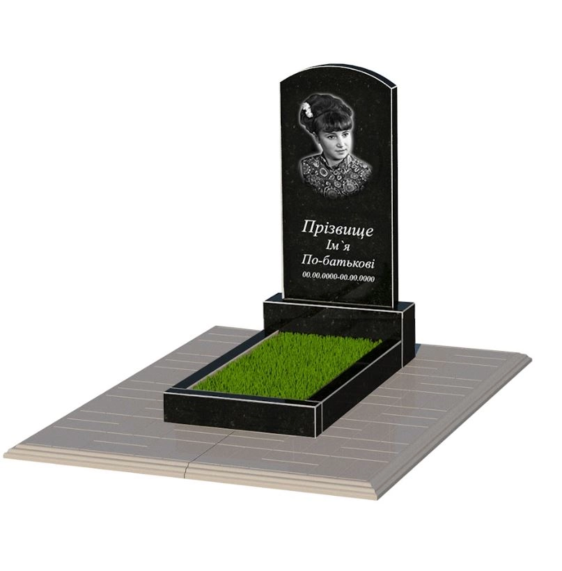 Основне Гранітний пам'ятник з квітником без плити одинарний із чорного граніту Коростишів з дугою різьблений к2-kor-npf-80-40-05-009-pbd1