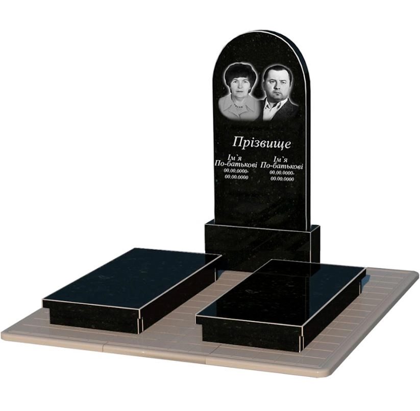 Основне Пам'ятник із граніту для цвинтаря подвійний із чорного граніту Коростишів з полукруглою стелою к19-kor-npf-120-60-08-006-pbd3
