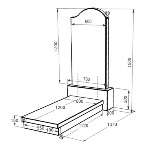 Розміри Гранітний пам'ятник з хвилею різьблений одинарний із чорного граніту Коростишів к10-kor-pf-120-60-08-011-r