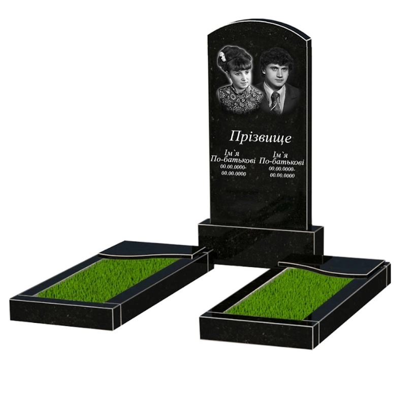 Основне Гранітний пам'ятник на могилу подвійний із чорного граніту Коростишів з хвилею різьблений к16-kor-npf-100-50-08-009
