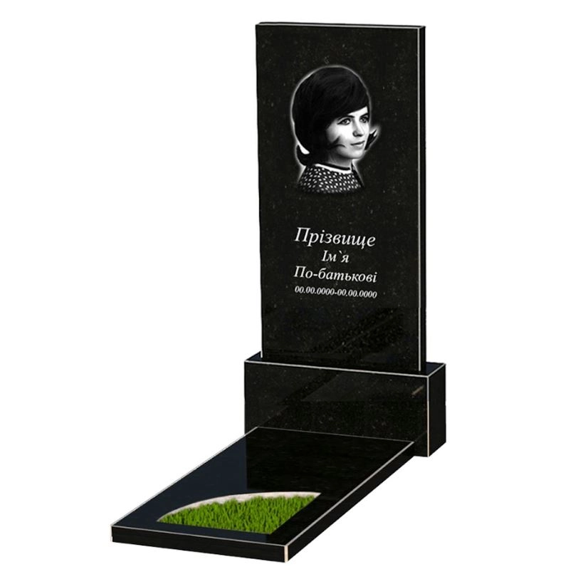 Основное Гранитный памятник высотой 150 см одинарный из черного гранита Коростышев с вырезанным уголком к9-kor-npf-120-60-08-001