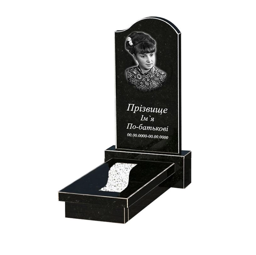 Основное Гранитный памятник с вырезанной полосой одинарный из черного гранита Коростышев с волной резной к23-kor-npf-80-40-08-011-r