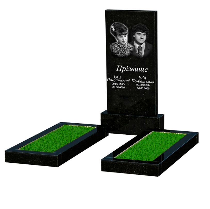 Основне Подвійний пам'ятник із граніту із чорного граніту Коростишів без різьблених робіт к14-kor-pf-100-50-08-001