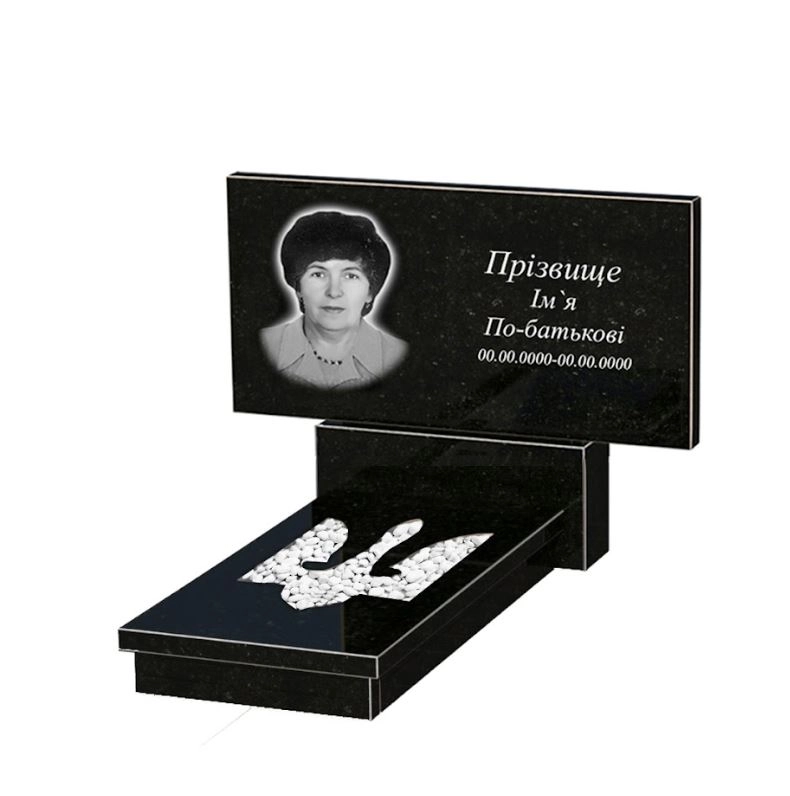 Основне Пам'ятник із граніту широкий одинарний із чорного граніту Коростишів з Тризубом вирізаним к8-kor-npf-60-120-08-001