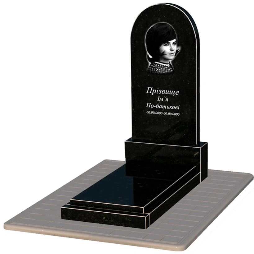 Основное Гранитный памятник на могилу одинарный из черного гранита Коростышев с полукруглой стелой к12-kor-npf-120-60-08-006-pbd3