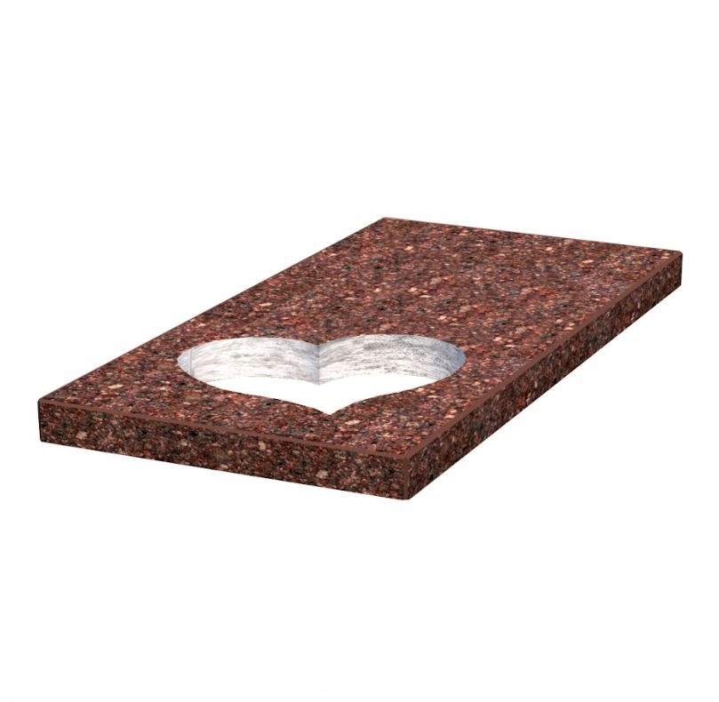 Основное Надгробная плита с сердцем резная работа 1000x500x50 из Токовского гранита с полированными фасками серия Сердце левая pl-tok-pf-pt-100-50-05-SERCE-l